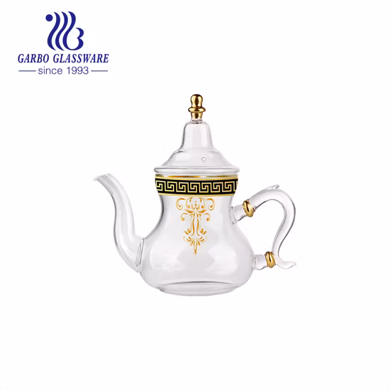 Turkish Arab Morocco Tea Glass Kettle Borosilicate Customized Printing Logo Gold Rim Glass Coffee Tea Pot