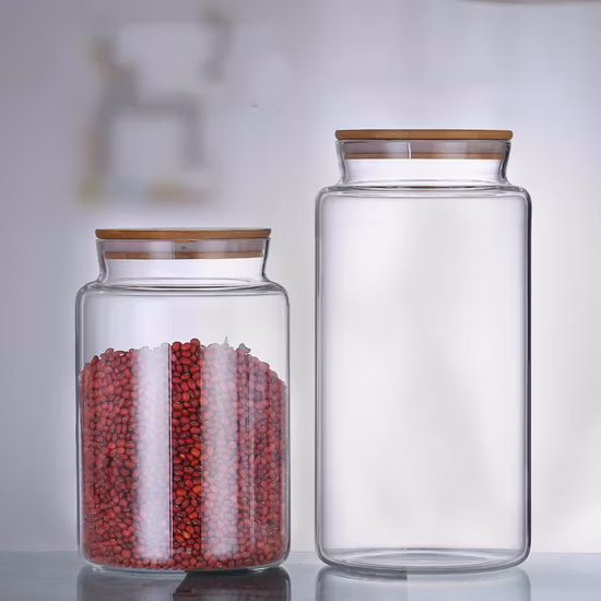 Glass Jar, Food Jar, Kitchenware Storage Can Canister with Hermetic Seal Bamboo Lid