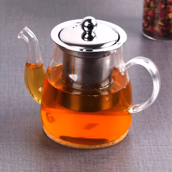 Transparent Teapot Heat Resistant Glass Tea Pot with Infuser and Bamboo Lid