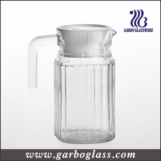 1L Wholesale Factory Classical Design Glass Iced Water Drinking Jug Pitcher with Plastic Lid Customized Colors for Home Office Use with Handle