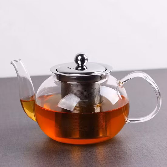 Transparent Teapot Heat Resistant Glass Tea Pot with Infuser and Bamboo Lid