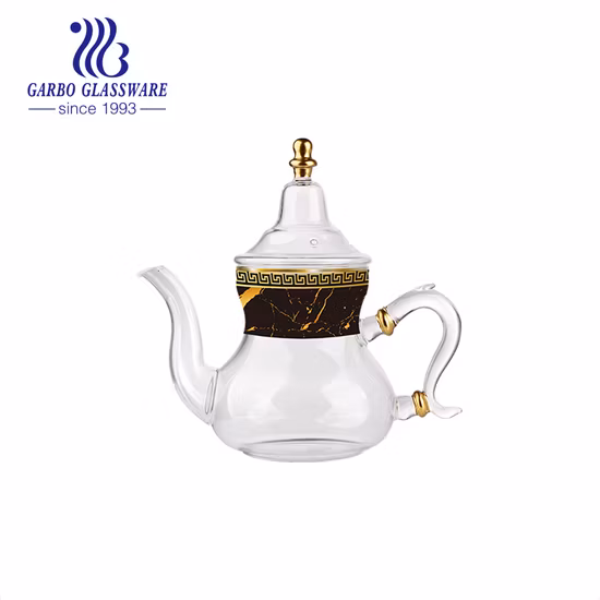 Turkish Arab Morocco Tea Glass Kettle Borosilicate Customized Printing Logo Gold Rim Glass Coffee Tea Pot