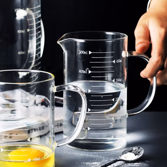 Heat Resistant Pyrex Bamboo Lid Borosilicate Glass Measuring Cup for Muntifunction