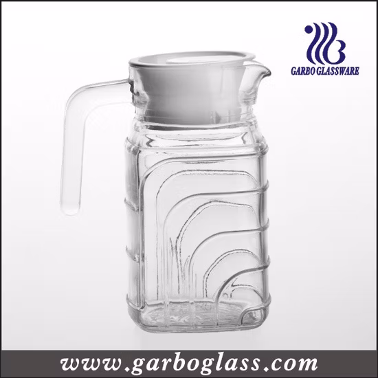 1L Wholesale Factory Classical Design Glass Iced Water Drinking Jug Pitcher with Plastic Lid Customized Colors for Home Office Use with Handle