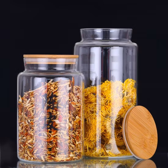 Glass Jar, Food Jar, Kitchenware Storage Can Canister with Hermetic Seal Bamboo Lid