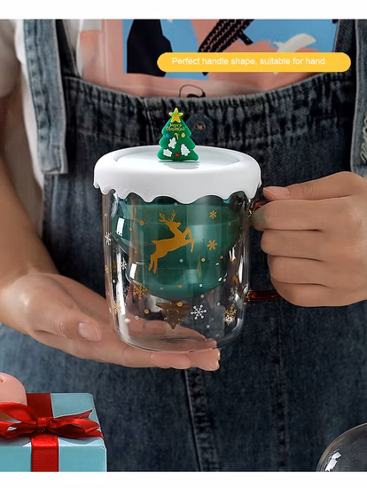 Handmade Christmas Gift Coffee Cup Glass Borosilicate Double Wall Glass Drinking Mug