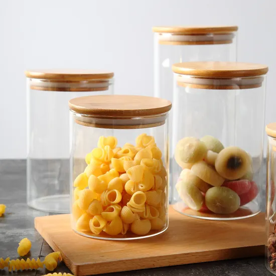 Glass Jar, Food Jar, Kitchenware Storage Can Canister with Hermetic Seal Bamboo Lid