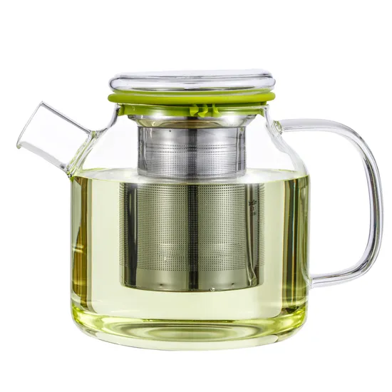 Transparent Teapot Heat Resistant Glass Tea Pot with Infuser and Bamboo Lid