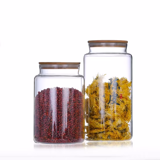 Glass Jar, Food Jar, Kitchenware Storage Can Canister with Hermetic Seal Bamboo Lid