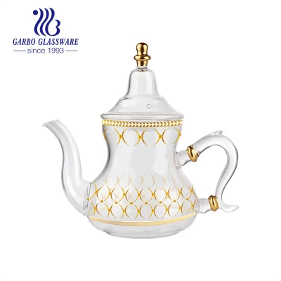 Турецкий Арабский Марокко Чайный Стеклянный Чайник Боросиликатный Индивидуальный Печать Логотипа Стеклянный Кофейный Чайник с Золотой Оправой